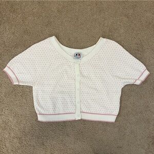 Women's White and Pink Short Sleeve Cardigan Sweater